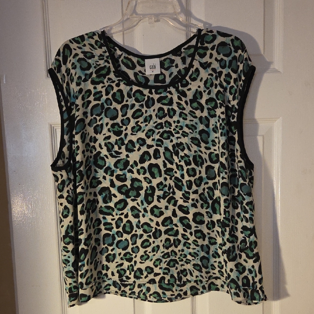 CAbi Leopard Print Tank Top - Teal and Black